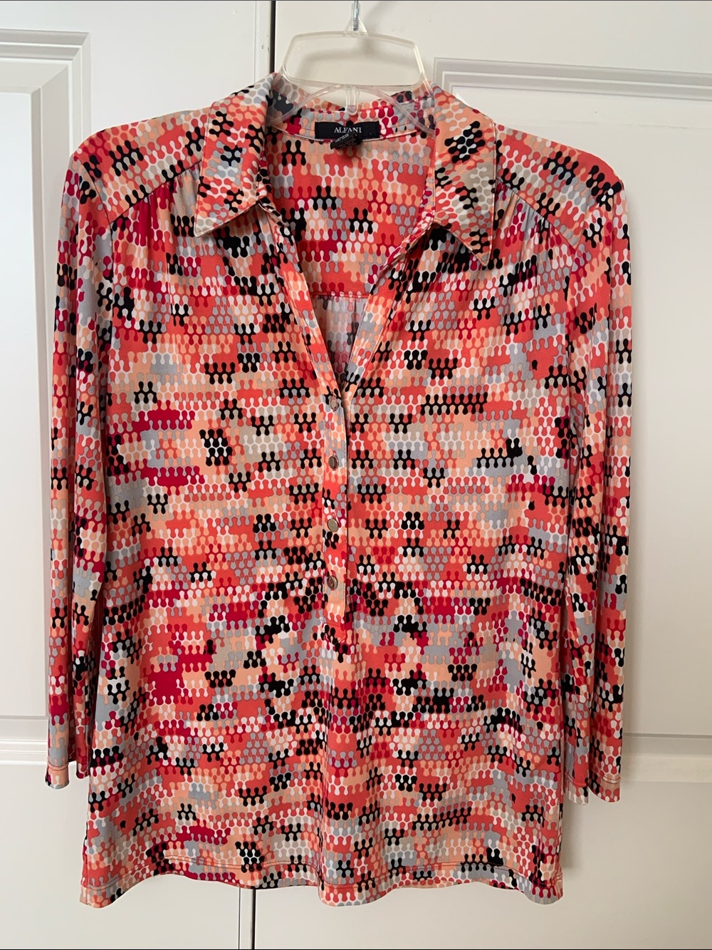Alfani Women's Coral Multi Print Button-Front Top